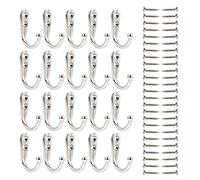 EBOOT 20 Pieces Wall Mounted Hook Robe Hooks Single Coat Hanger and 50 Pieces Screws (Silver Color)