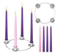 EBOOT 5 Packs Christmas Advent Wreath Ring Set Silver Christmas Advent Candles Holder with 3 Purple and 1 Pink Taper Candles Ring Set for Church Home