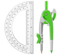 EBOOT Student Geometry Math Set, Drawing Compass and 6 Inch Clear Swing Arm Protractors 180 Degree Math Protractor (Green)