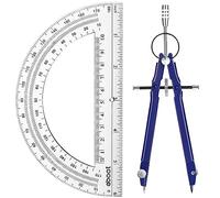 EBOOT Student Geometry Math Set, Metal Drawing Compass and 6 Inch Clear Swing Arm Protractors 180 Degree Math Protractor(Blue)
