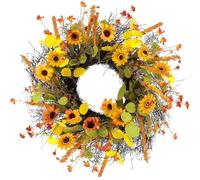 Eborrkee 45cm Autumn Wreath with Sunflower, Eucalyptus Leaf & Rice Ears | Lifelike Wreaths for Front Door, Anti-shed, No-fade, Halloween Thanksgiving Christmas Artificial Autumn Door Wreath Decor
