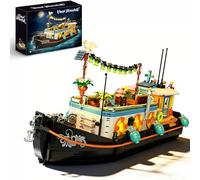 Ebortsin City Explorer Ship Building Set - 1306 PCS Floatable Sea Fishing Ship Building Block Kit, Canal Houseboat Model with Cabin & Cab, Fishing Boat Toy Gift for Home Office Decor