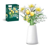 Ebortsin Flower Bouquet Building Set, Artificial Flowers Botanical Collection Building Block for Adults, Tulip Home Decor for Women Girls, Compatible with L*** Flowers, Vase not Included