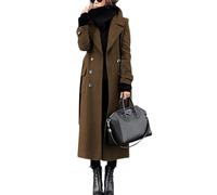 ebossy Women‘s Winter Double Breasted Wool Coat Elegant Notched Lapel Belted Maxi Long Pea Trench Coat, Brown, Large