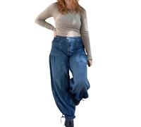 ebossy Women's Baggy Barrel Jeans High Waist Lotus Adjustable Drawstring Bow Tie Wide Leg Denim Pants, Dark Blue, Large