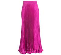 ebossy Women's Boho Satin Metallic Pleated Accordion Skirts Elastic High Waist Flowy A Line Shirring Maxi Long Skirt, Rose Purple, XXL