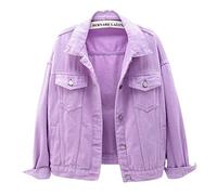 ebossy Women's Candy Color Denim Jacket Relaxed Fit Casual Jean Trucker Jacket, Purple, L
