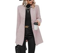 ebossy Women's Casual Business Herringbone Wool Blend Blazer Jacket Notched Collar Button Down Slim Long Sleeve Dress Coat, Pink, S