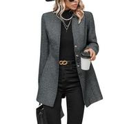 ebossy Women's Casual Business Herringbone Wool Blend Blazer Jacket Notched Collar Button Down Slim Long Sleeve Dress Coat, Dark Grey, M