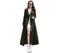 ebossy Women's Double Breasted Duster Trench Coat Slim Full Length Maxi Long Overcoat, Army Green, S