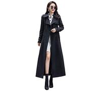 ebossy Women's Double Breasted Duster Trench Coat Slim Full Length Maxi Long Overcoat, Black, XL