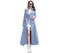 ebossy Women's Double Breasted Duster Trench Coat Slim Full Length Maxi Long Overcoat, Blue, M