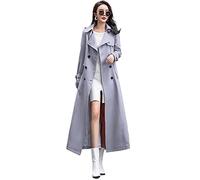 ebossy Women's Double Breasted Duster Trench Coat Slim Full Length Maxi Long Overcoat, Grey, Small