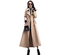 ebossy Women's Double Breasted Duster Trench Coat Slim Full Length Maxi Long Overcoat, Khaki, XL