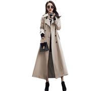 ebossy Women's Double Breasted Duster Trench Coat Slim Full Length Maxi Long Overcoat, Light Khaki, L