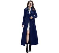 ebossy Women's Double Breasted Duster Trench Coat Slim Full Length Maxi Long Overcoat, Navy Blue, M