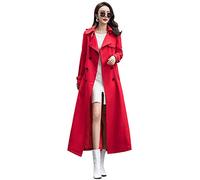 ebossy Women's Double Breasted Duster Trench Coat Slim Full Length Maxi Long Overcoat - red - S