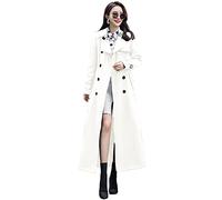 ebossy Women's Double Breasted Duster Trench Coat Slim Full Length Maxi Long Overcoat, White, M