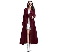 ebossy Women's Double Breasted Duster Trench Coat Slim Full Length Maxi Long Overcoat, Wine Red, S