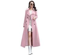 ebossy Women's Double Breasted Trench Coat Long Maxi Coat, pink, M