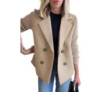 ebossy Women's Double Breasted Wool Pea Coat Notched Lapel Ribbed Knit Long Sleeve Sweater Short Blazer Jacket