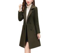 ebossy Women's Elegant Wool Blend Pea Coat Notched Lapel Double Breasted Winter Warm Mid Long Overcoat, Army Green, Medium