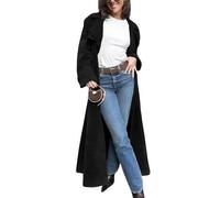 ebossy Women's Fashion Faux Suede Open Front Long Trench Coat Notched Lapel Double Breasted Maxi Overcoat with Belt, Black, Medium