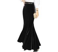 ebossy Women's High Waist Bodycon Velvet Fishtail Mermaid Maxi Skirt Evening Party - Black - Large