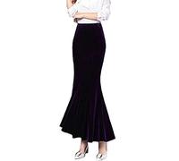 ebossy Women's High Waist Bodycon Velvet Fishtail Mermaid Maxi Skirt Evening Party, Purple, Small