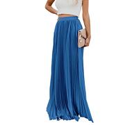 ebossy Women's High Waist Flowy Pleated Chiffon Maxi Skirt, Blue, M