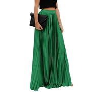 ebossy Women's High Waist Flowy Pleated Chiffon Maxi Skirt, Green, XL