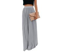 ebossy Women's High Waist Flowy Pleated Chiffon Maxi Skirt, Grey, S