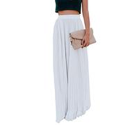 ebossy Women's High Waist Flowy Pleated Chiffon Maxi Skirt, Off-white, L