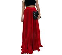 ebossy Women's High Waist Flowy Pleated Chiffon Maxi Skirt, Red, XX-Large