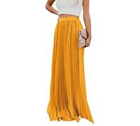 ebossy Women's High Waist Flowy Pleated Chiffon Maxi Skirt, Yellow, L