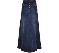 ebossy Women's Mid Rise Distressed Maxi Denim Skirt Ruffle Swing Mermaid Long Jean Skirt, 01 Dark Blue, Large