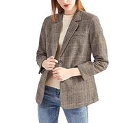ebossy Women's Notch Lapel 2 Button Boyfriend Blazer Suit Houndstooth Plaid Jacket Coat, Mocha, S