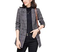 ebossy Women's Notch Lapel 2 Button Boyfriend Blazer Suit Houndstooth Plaid Jacket Coat, Y-Dark Grey, L