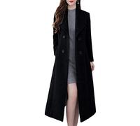 ebossy Women's Shawl Collar Double Breasted Below Knee Slim Wool Trench Long Coat, Black, Large