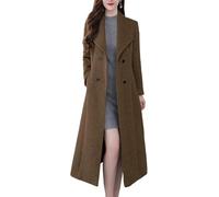 ebossy Women's Shawl Collar Double Breasted Below Knee Slim Wool Trench Long Coat, Brown, Small