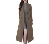 ebossy Women's Shawl Collar Double Breasted Below Knee Slim Wool Trench Long Coat, brown, XL