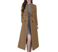 ebossy Women's Shawl Collar Double Breasted Below Knee Slim Wool Trench Long Coat, Dark Camel, Large