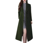 ebossy Women's Shawl Lapel Double Breasted Casual Loose Winter Warm Maxi Long Pea Coat, Army Green, Large