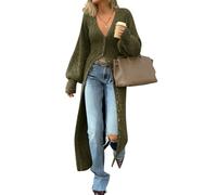 ebossy Women's V Neck Long Cardigan Lantern Sleeve Button Down Rib Knit Maxi Sweater Coat 2025 Trendy Winter Dresses, Army Green, Small