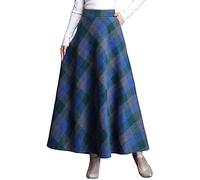 ebossy Women's Vintage High Waist Wool Blend Plaid A-Line Long Maxi Skirt with Pocket - Blue - Large