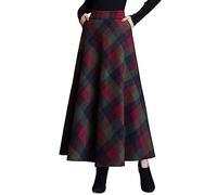 ebossy Women's Vintage High Waist Wool Blend Plaid A-Line Long Maxi Skirt with Pocket - Green - Large