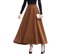 ebossy Women's Vintage High Waist Wool Blend Plaid A-Line Long Maxi Skirt with Pocket, Pure Camel, XX-Large