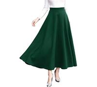 ebossy Women's Vintage High Waist Wool Blend Plaid A-Line Long Maxi Skirt with Pocket, Pure Green, Large