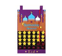 eBoutik - 2026 Ramadan Countdown Calendar with 30 Fabric Stars - Reusable Eid Mubarak Hanging Advent Wall Decoration for Islamic Home Party Decor UK (Purple)