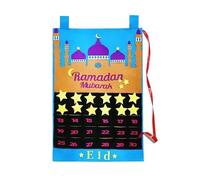 eBoutik - 2026 Reusable Ramadan Fabric Advent Countdown Calendar - Wall Hanging Wallchart Poster with 30 Fabric Stars, Eid Mubarak Party Decorations (Blue)